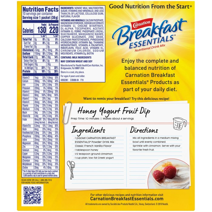 Nutrition Facts for Carnation Breakfast Essentials