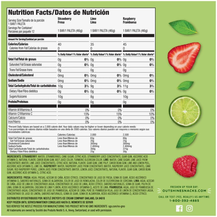 Nutrition facts for outshine fruit bars