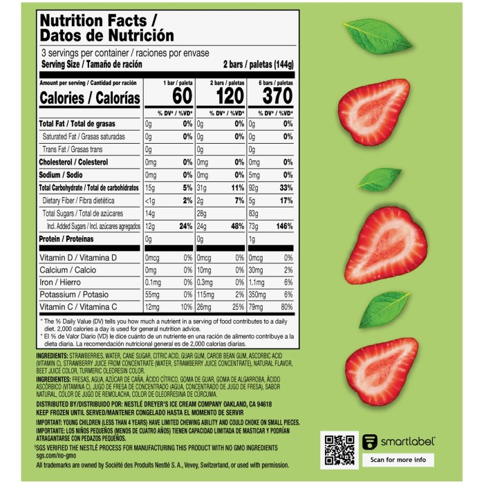 Nutrition Facts for Outshine Fruit Bars The Lowdown