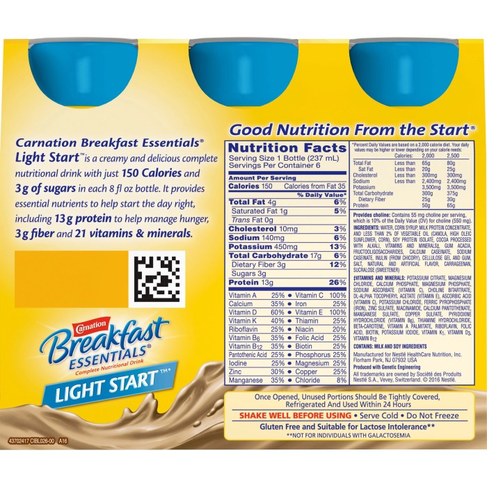 Nutrition facts for carnation breakfast essentials